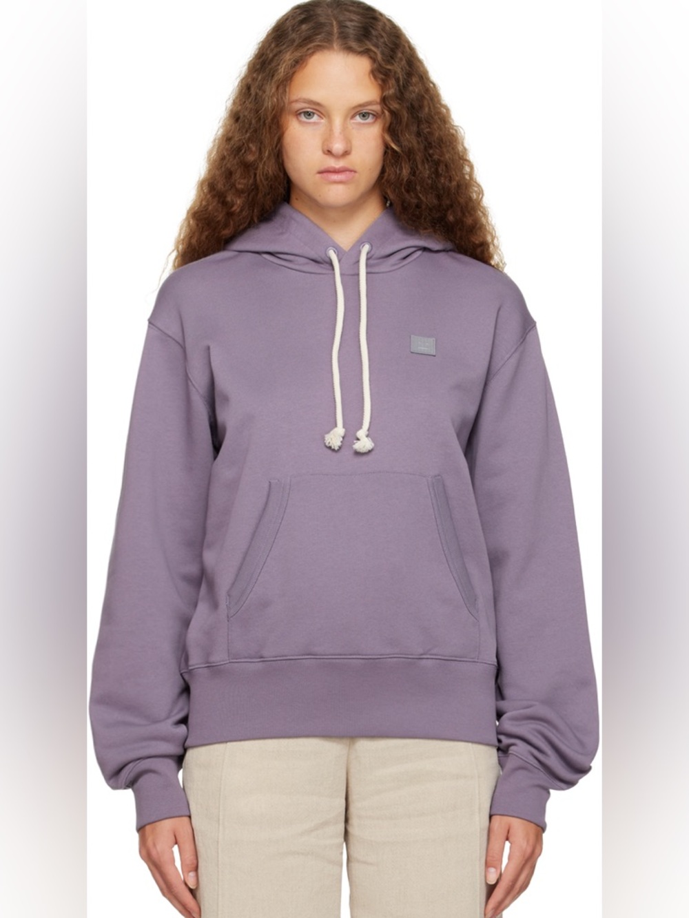 Acne Studios Fairah Face Patch Oversize Cotton Hoodie in Faded Purple